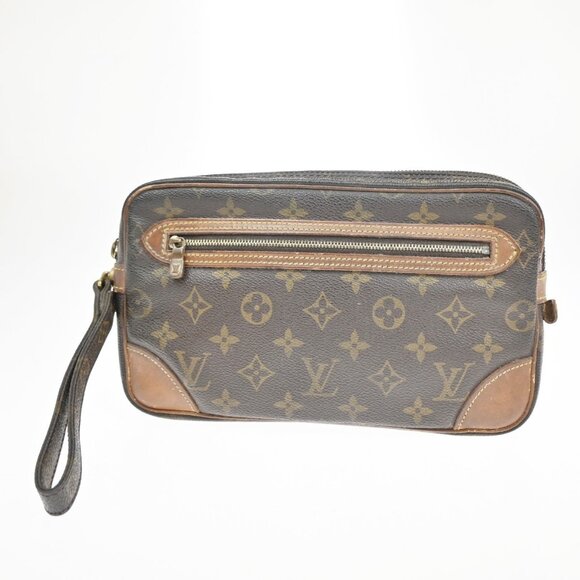 LOUIS VUITTON Marly Dragonne GM Clutch Hand Bag Monogram Brown - Picture 1 of 5